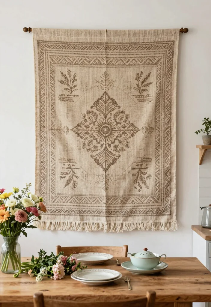 14 Large Kitchen Wall Decor Ideas for Empty Spaces 12. Large Fabric Wall Hangings 0