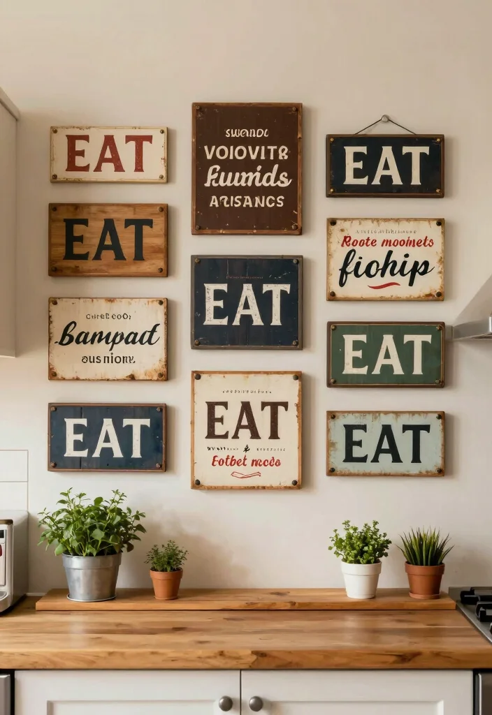 14 Large Kitchen Wall Decor Ideas for Empty Spaces 7. Vintage Signs and Typography 0