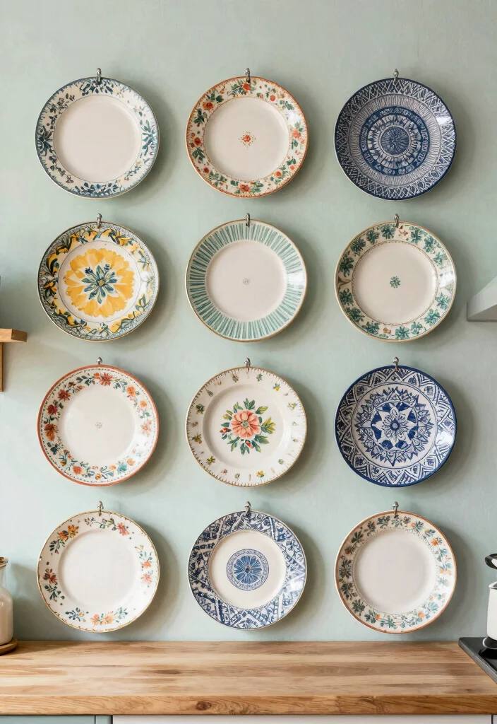 14 Large Kitchen Wall Decor Ideas for Empty Spaces 8. Creative Plate Displays 0