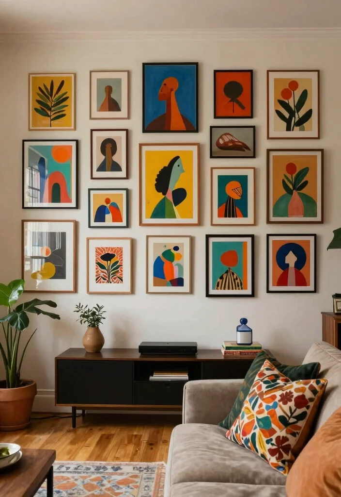 14 Media Wall Decor Ideas for Living Rooms and Lounges 1. Gallery Wall of Art 0