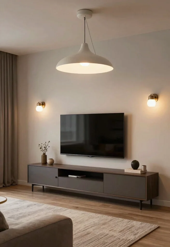 14 Media Wall Decor Ideas for Living Rooms and Lounges 12. Artistic Lighting Fixtures 0