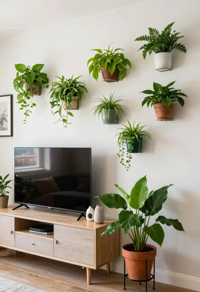 14 Media Wall Decor Ideas for Living Rooms and Lounges 14. Creative Plant Arrangements 0