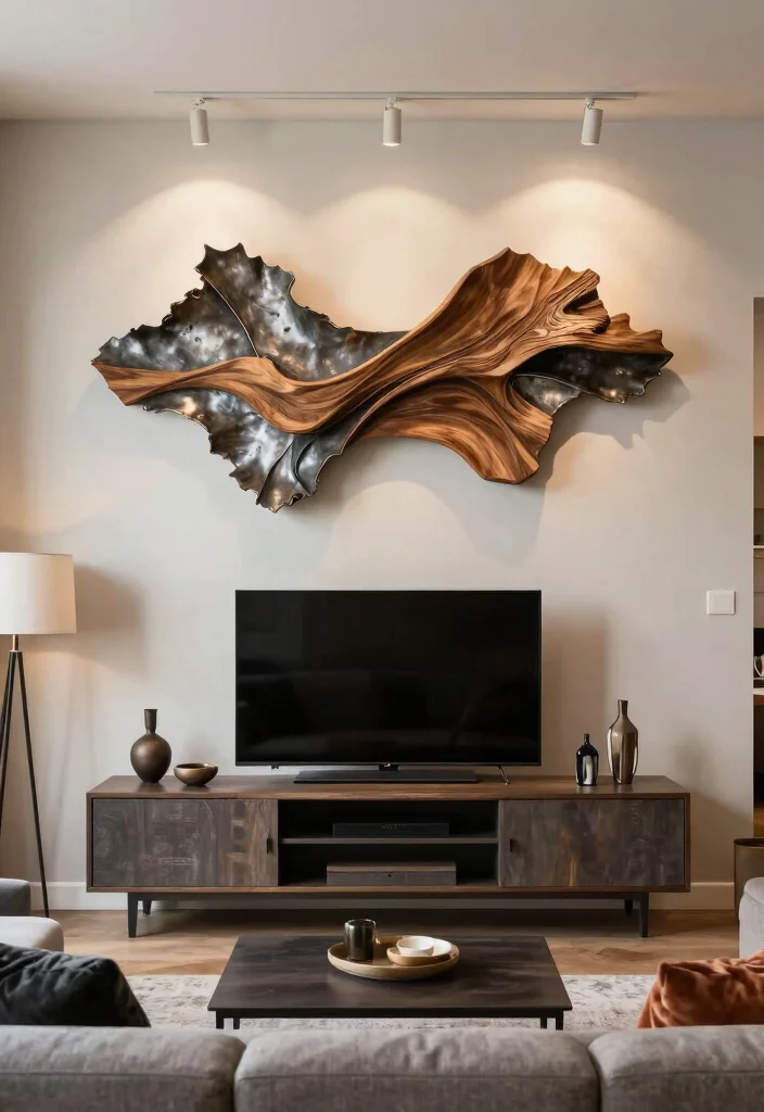 14 Media Wall Decor Ideas for Living Rooms and Lounges 8. Unique Wall Sculptures 0