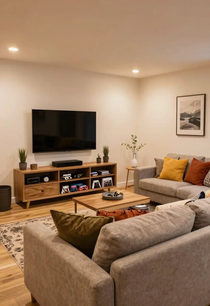 14 Tiny Basement Ideas to Make the Most of Small Spaces 63 14 Tiny Basement Ideas That Maximize Limited Space 13. Cozy Entertainment Zone 0