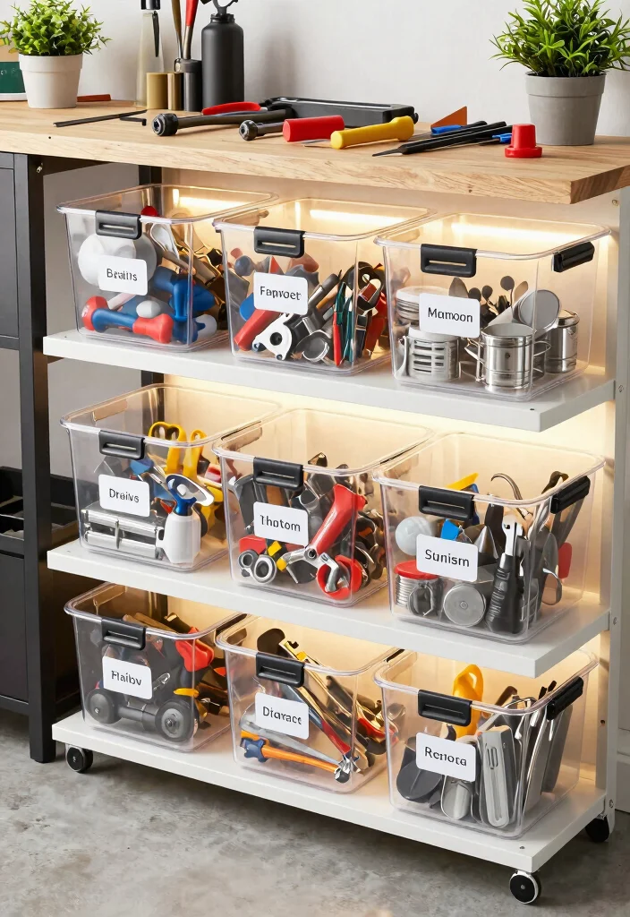 14 Tool Organization Ideas for a Tidy Garage or Workshop 36 14 Tool Organization Ideas for Garages and Workshops 6. Clear Storage Bins 0