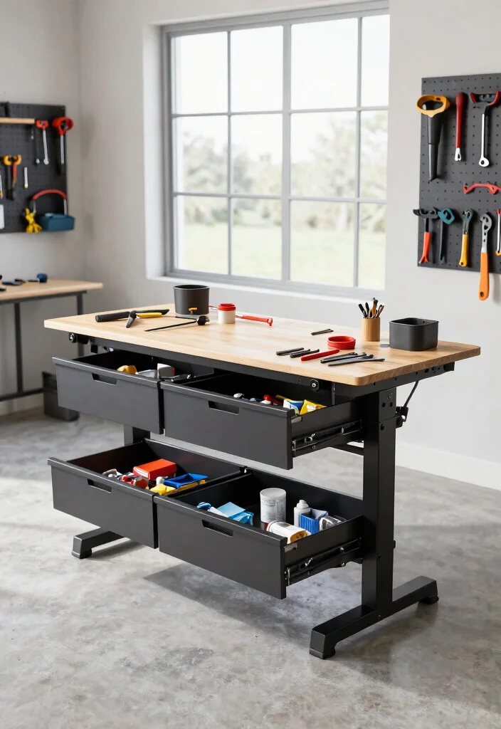 14 Tool Organization Ideas for a Tidy Garage or Workshop 39 14 Tool Organization Ideas for Garages and Workshops 9. Height Adjustable Workbenches 0