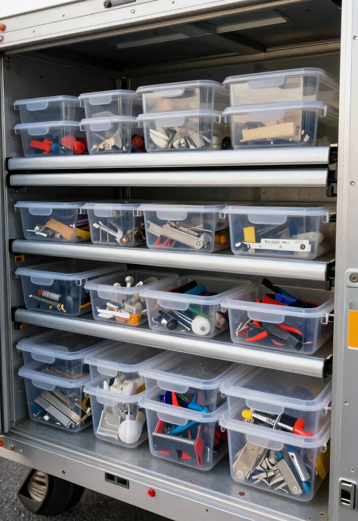 14 Tool Trailer Organization Ideas for Mobile Work 10. Clear Container Magic 0