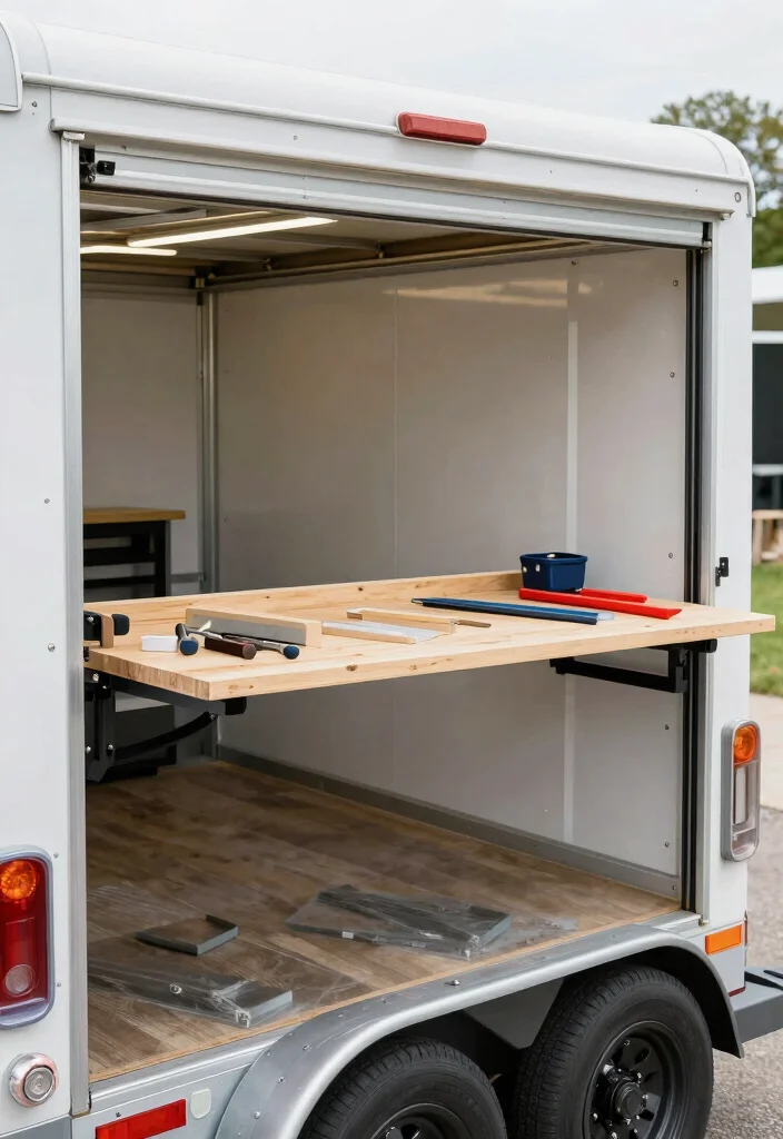 14 Tool Trailer Organization Ideas for Mobile Work 12. Fold Out Workbench 0