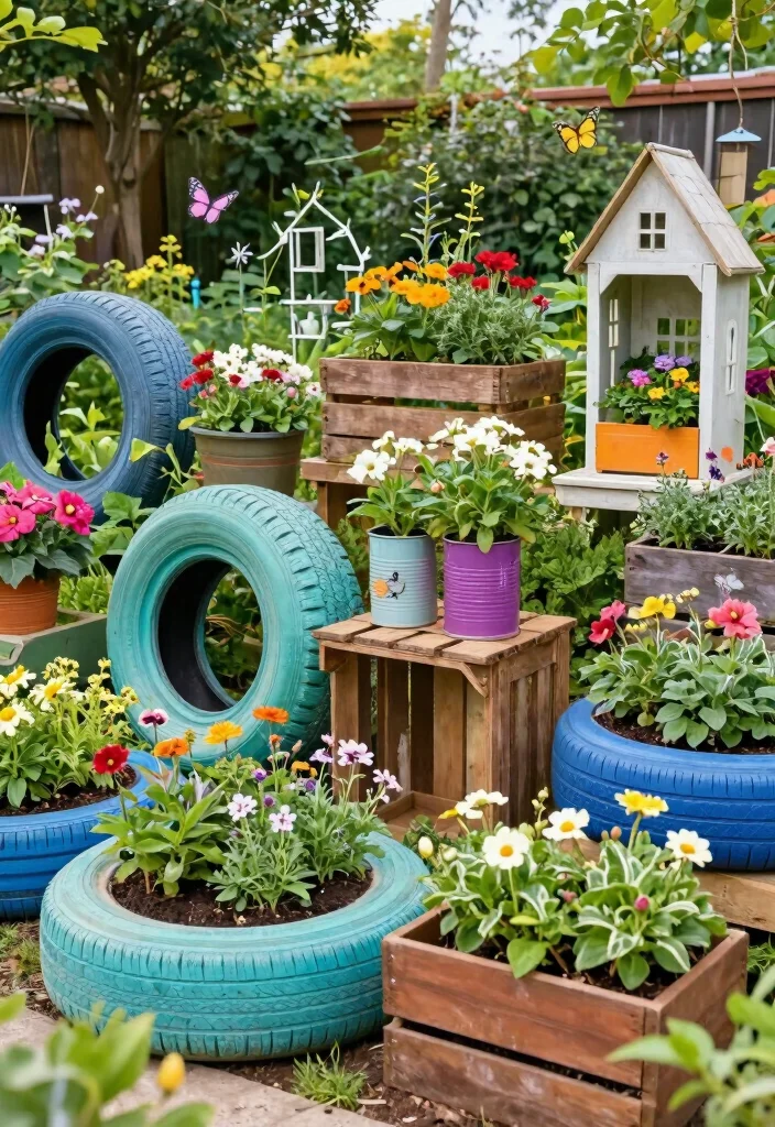 14 Unique Backyard Ideas That Stand Out and Feel Personal 5. Upcycled Planters for a Unique Touch 0
