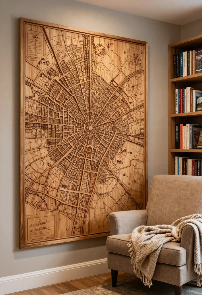 14 Wood Wall Decor Ideas for Warm Natural Texture 7. Wooden Map Art 0