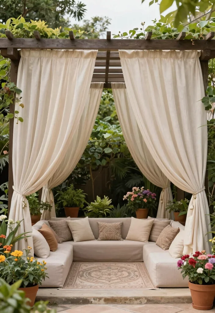 16 Backyard Privacy Ideas to Block Views and Feel Secluded 7. Pergolas with Drapes 0