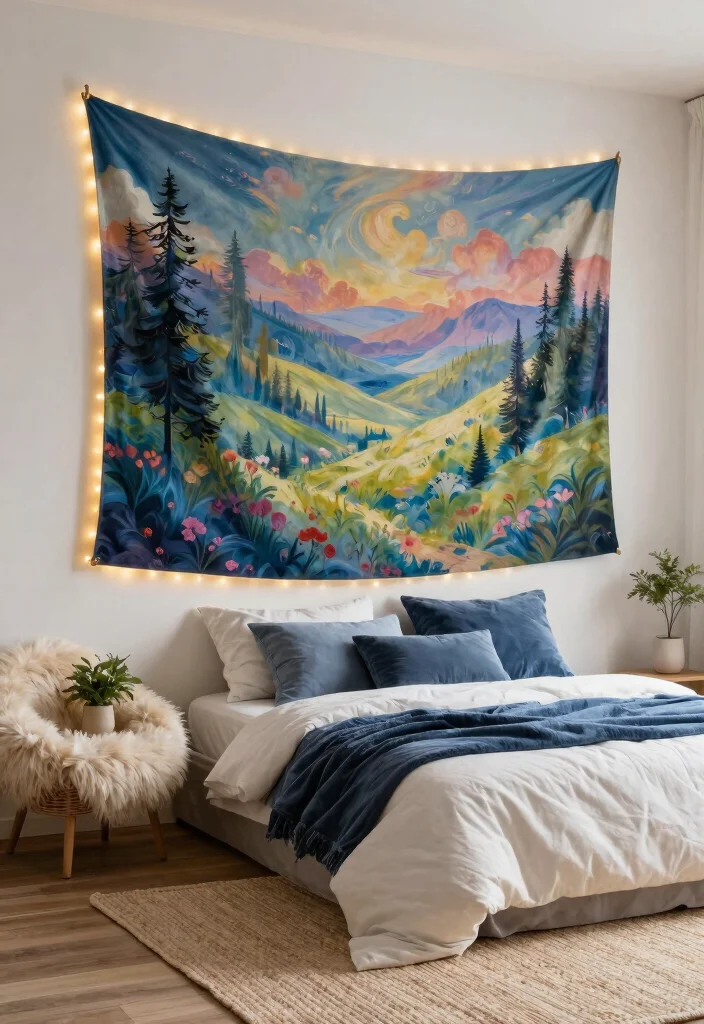 16 Bedroom Aesthetic Wall Decor Ideas That Feel Personal 1. Dreamy Tapestries 0