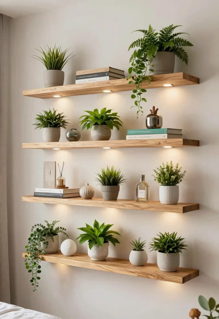 16 Bedroom Aesthetic Wall Decor Ideas That Feel Personal 10. Floating Shelves with Decor 0