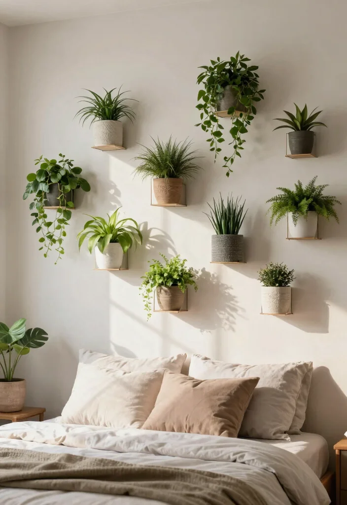 16 Bedroom Aesthetic Wall Decor Ideas That Feel Personal 13. Floating Plant Displays 0