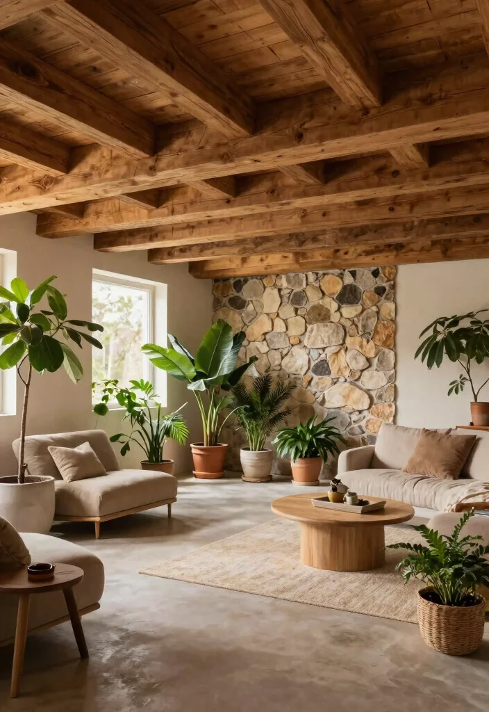 16 Low Ceiling Basement Renovation Ideas That Actually Work 11. Introduce Natural Elements 0