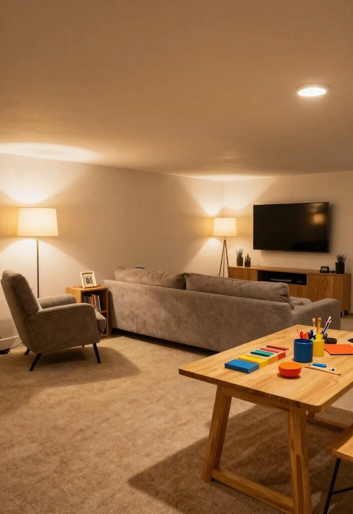 16 Low Ceiling Basement Renovation Ideas That Actually Work 5. Create Nooks for Different Activities 0