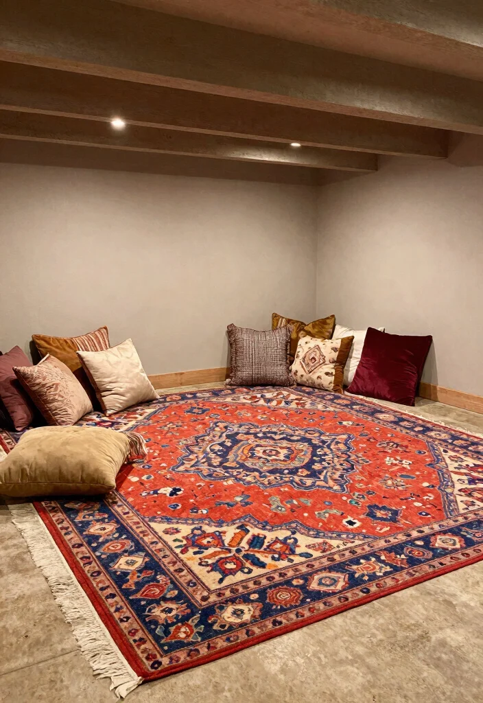 16 Open Basement Ideas That Feel Bright and Spacious 11. Stylish Area Rugs 0