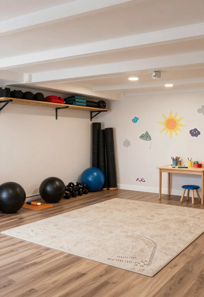 16 Open Basement Ideas That Feel Bright and Spacious 8. Multi Purpose Spaces 0